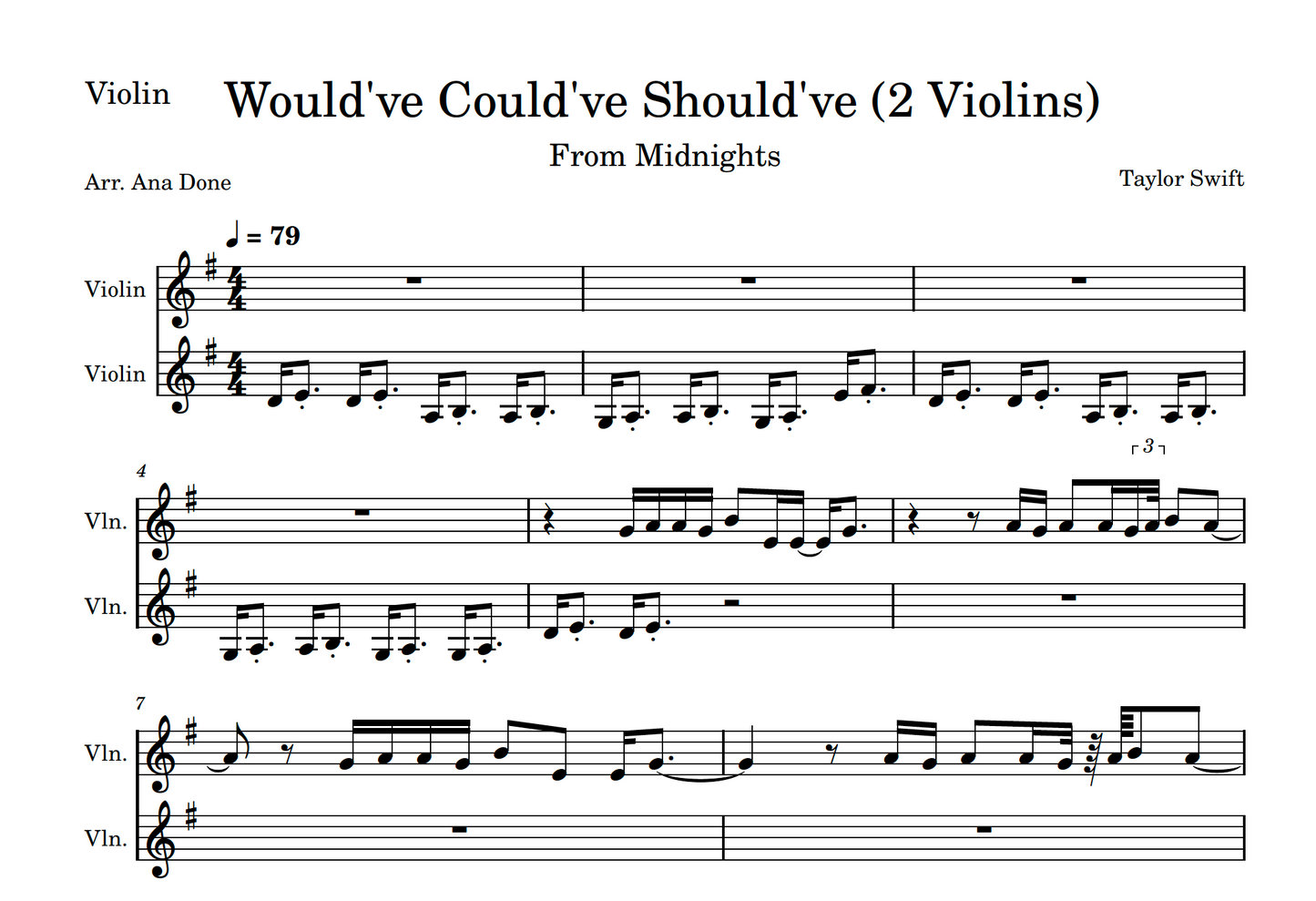 Would've Could've Should've (Violin & Violin Duet Sheet Music)