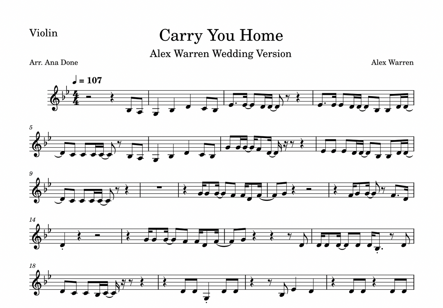 Carry You Home (Wedding Violin Sheet Music)