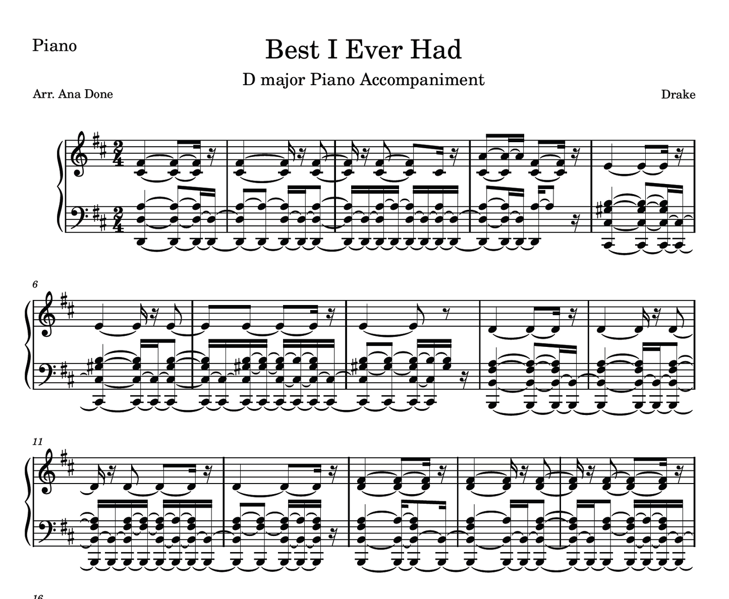 Best I Ever Had (D Major Piano Sheet Music)