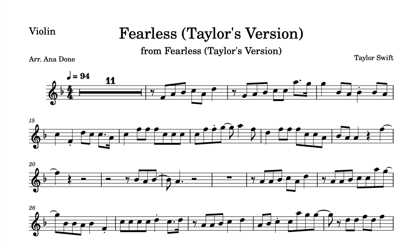 Fearless (Violin Sheet Music)