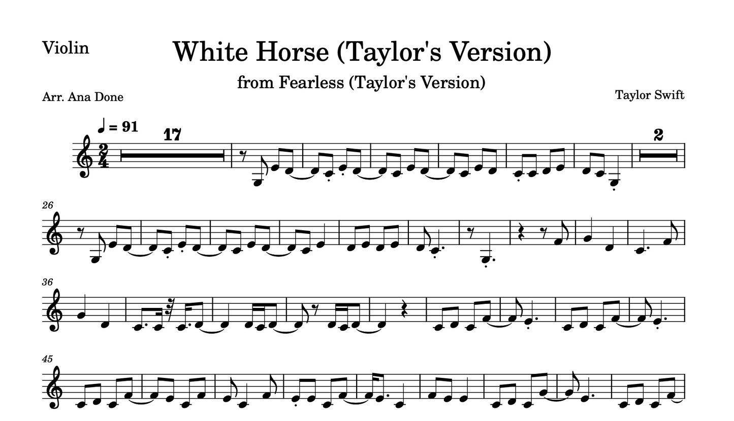 White Horse (Violin Sheet Music)