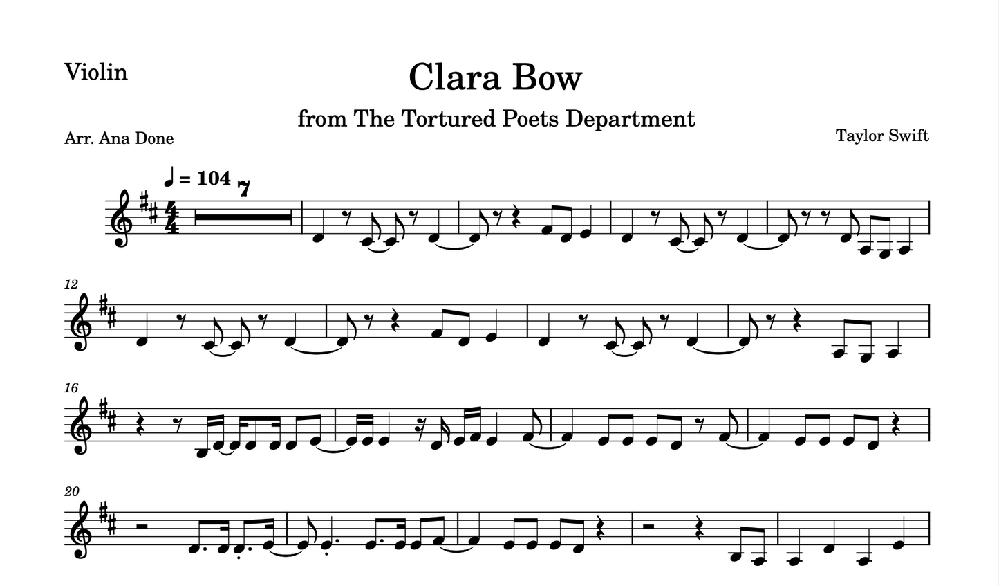 Clara Bow (Violin Sheet Music)