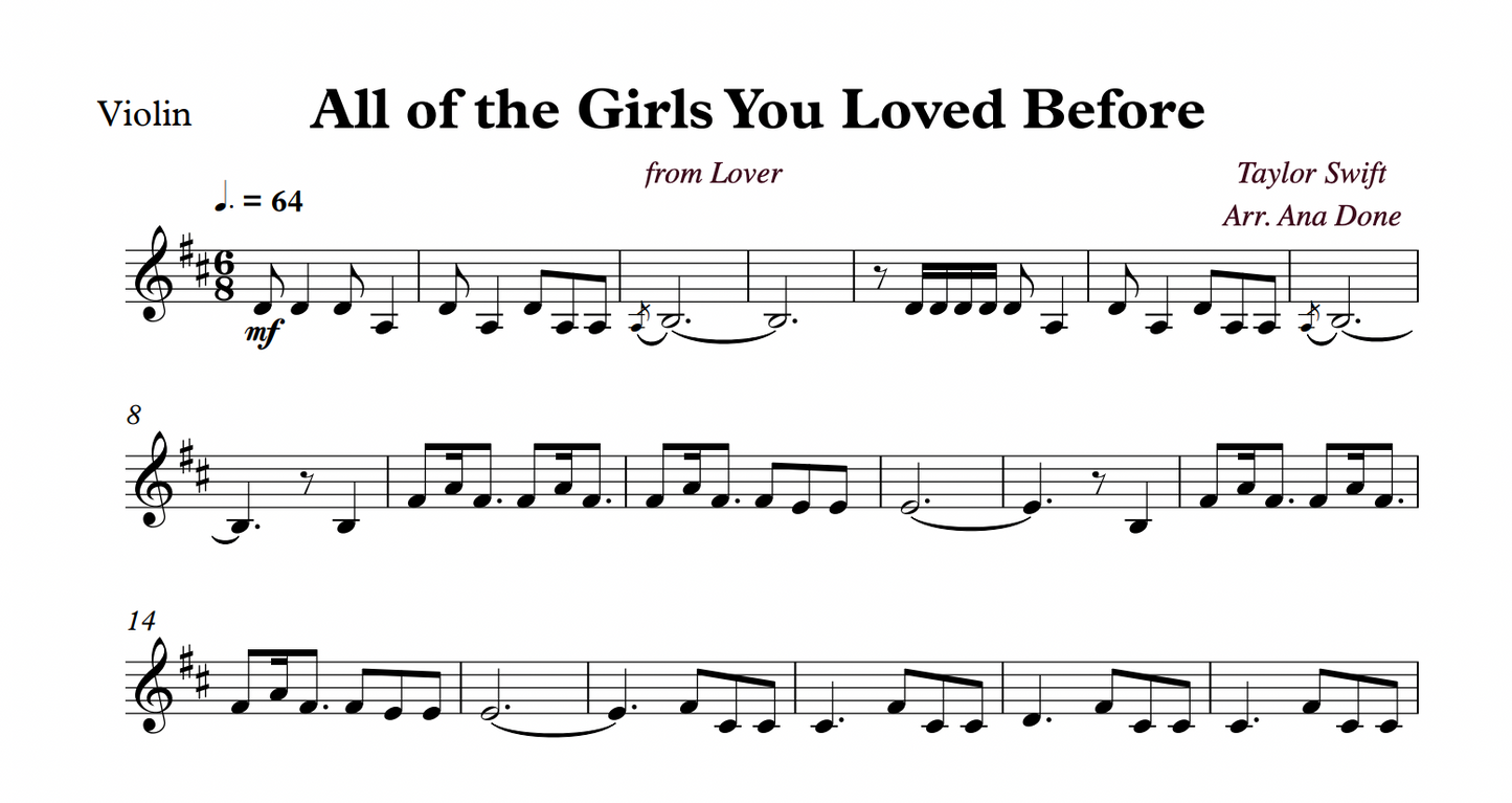 All Of The Girls You Loved Before (Violin Sheet Music)