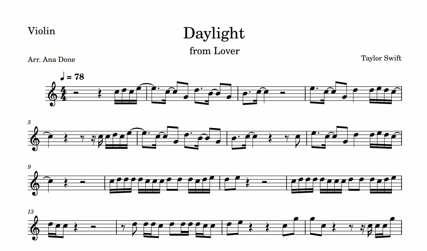Daylight (Wedding Violin Sheet Music)