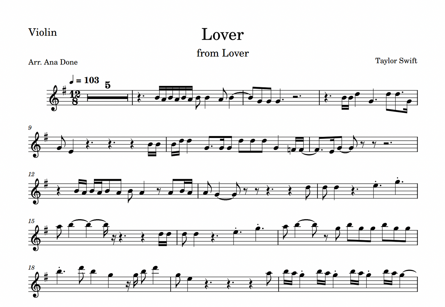 Lover (Wedding Violin Sheet Music)