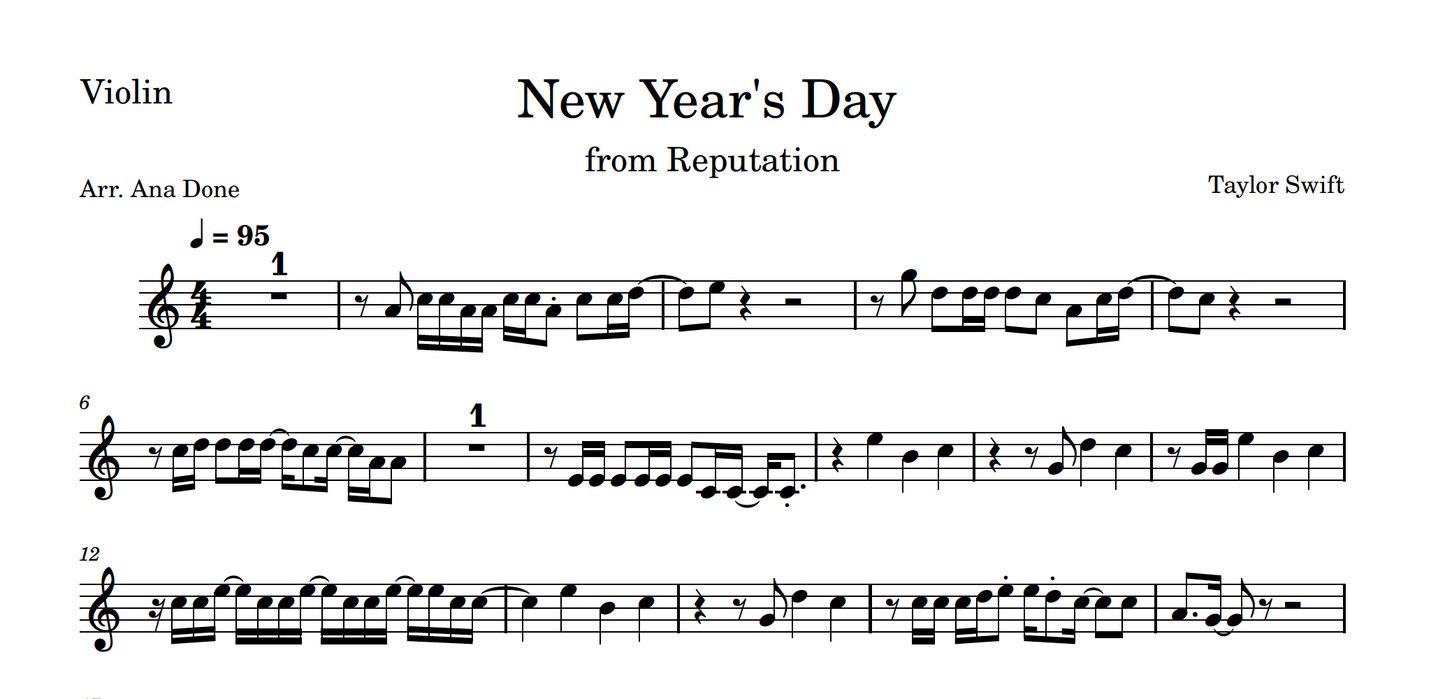 New Year's Day (Wedding Violin Sheet Music)