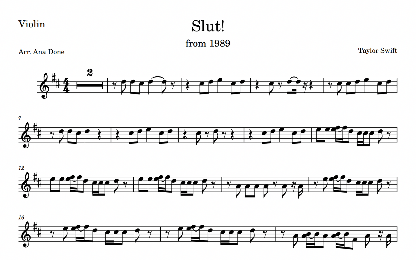 "Slut!" (Violin Sheet Music)