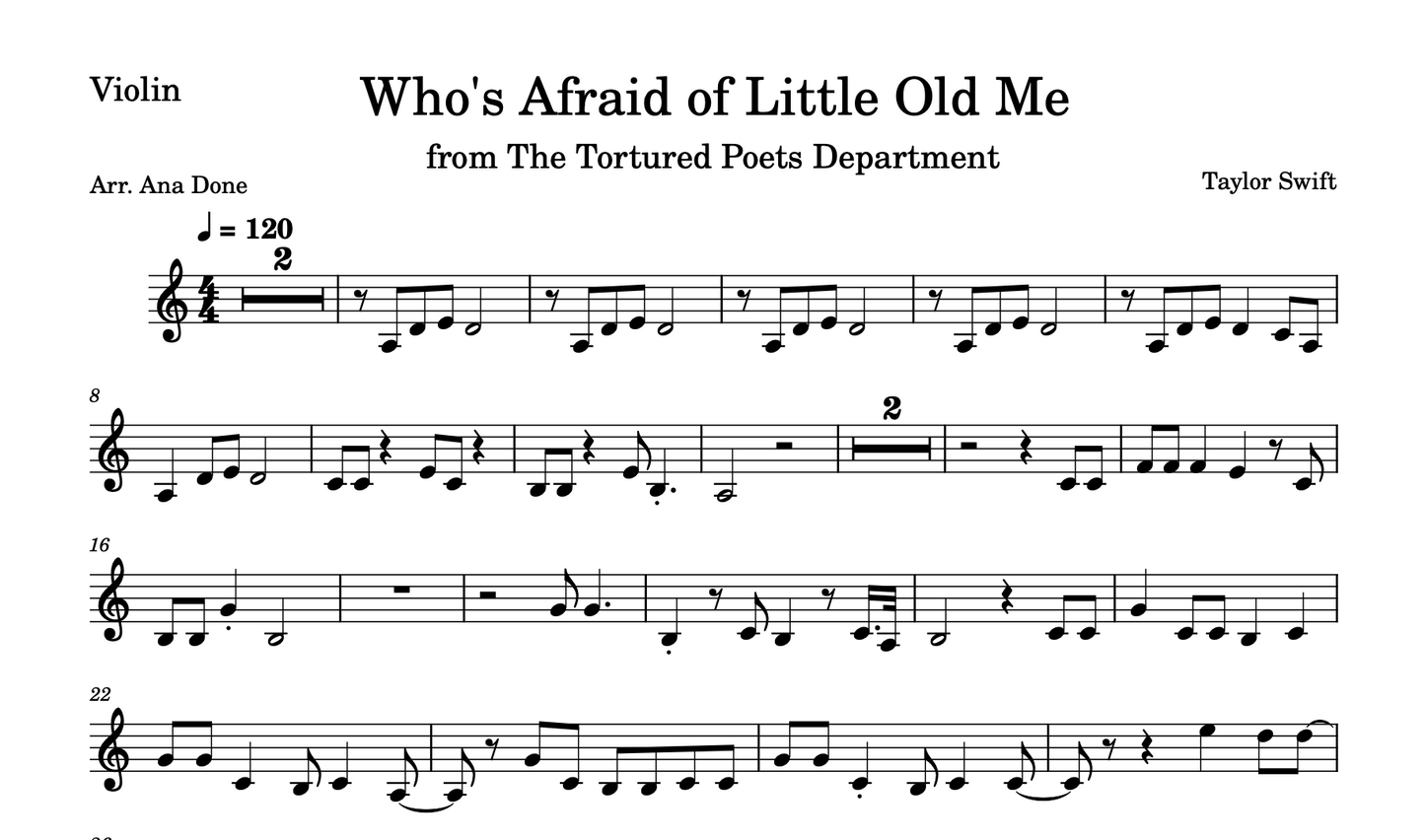 Who's Afraid of Little Old Me (Violin Sheet Music)