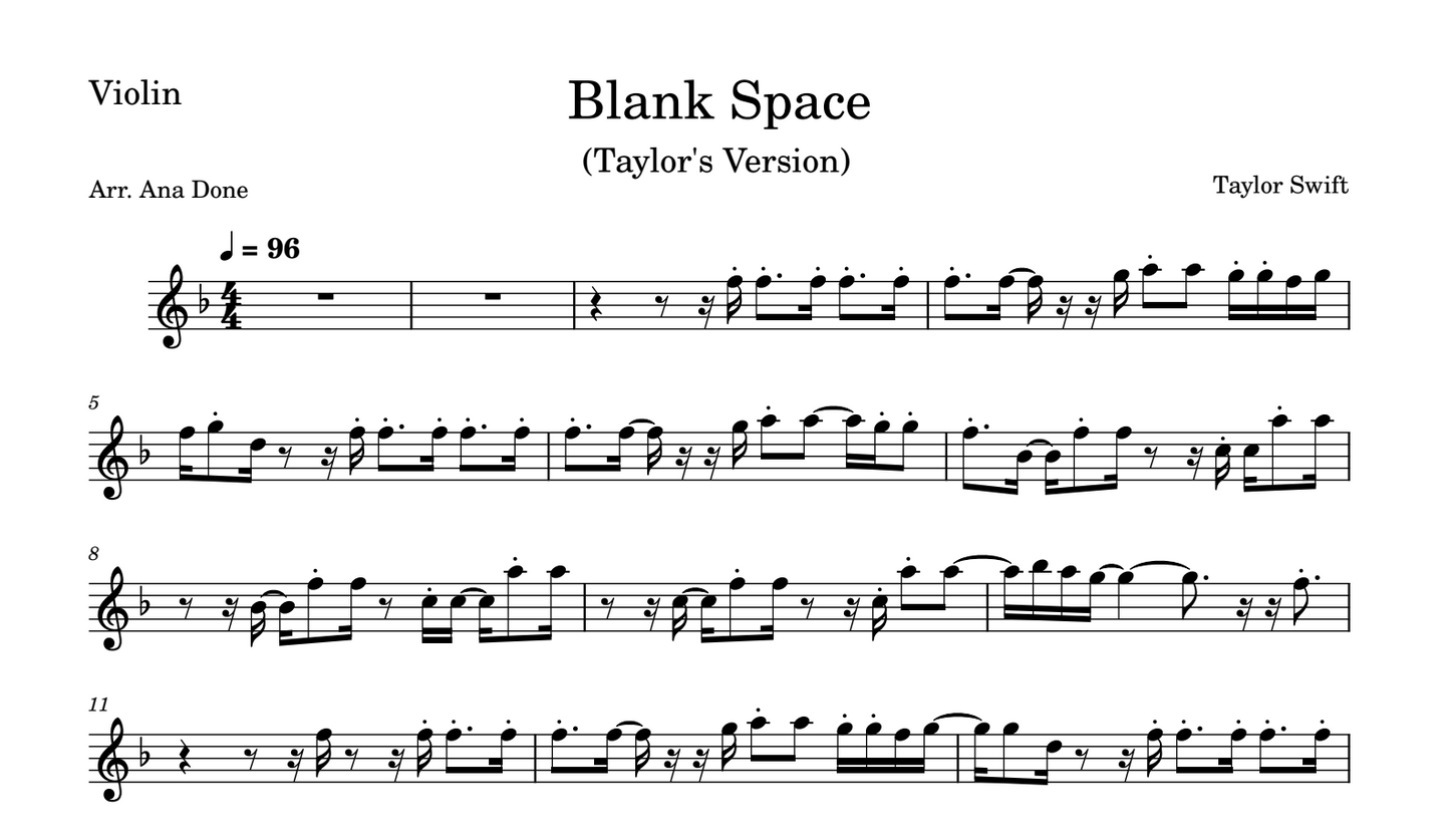 Blank Space (Violin Sheet Music)