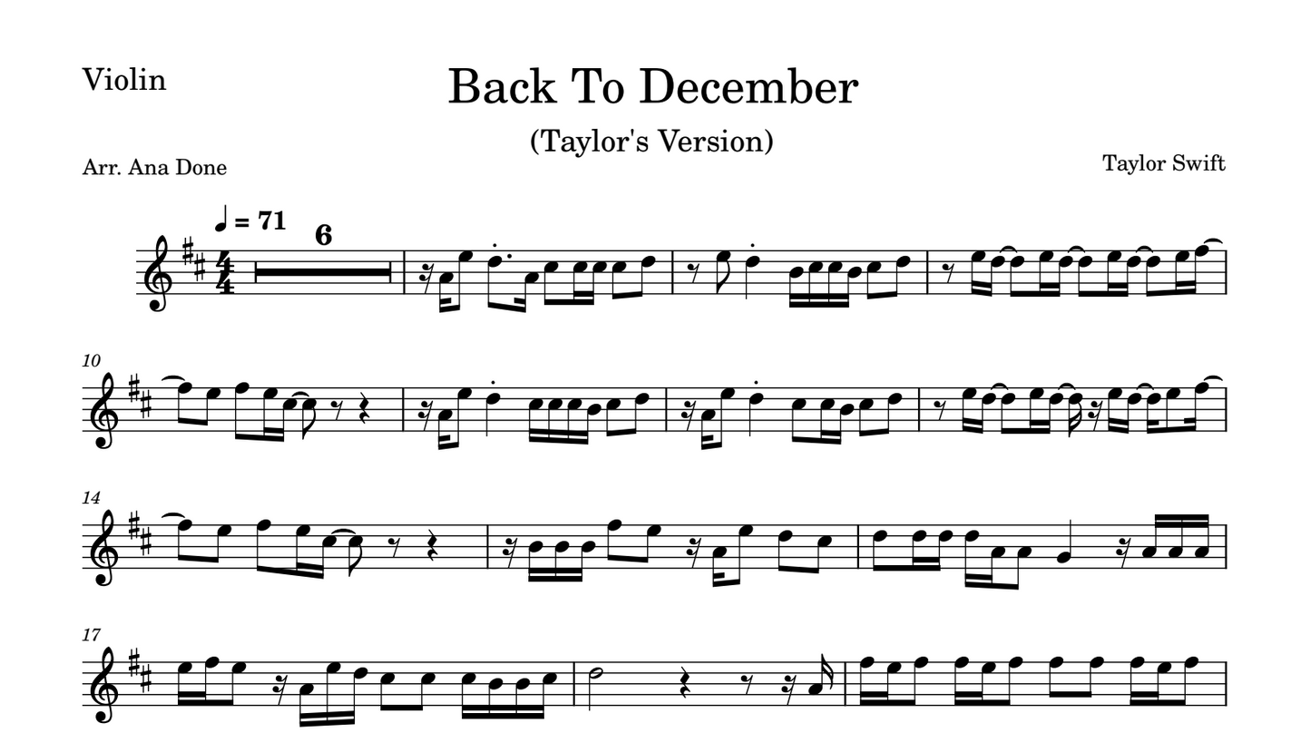 Back to December (Violin Sheet Music)