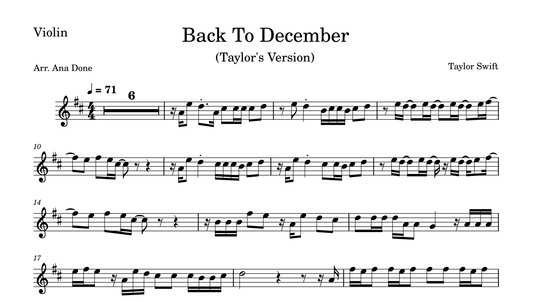 Back to December (Violin Sheet Music)
