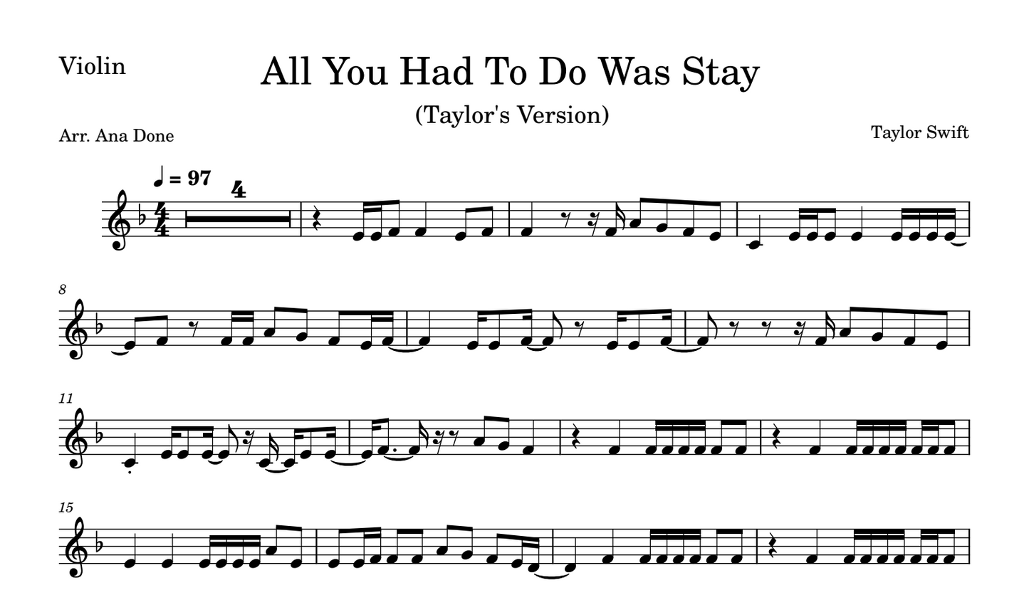 All You Had To Do Was Stay (Violin Sheet Music)