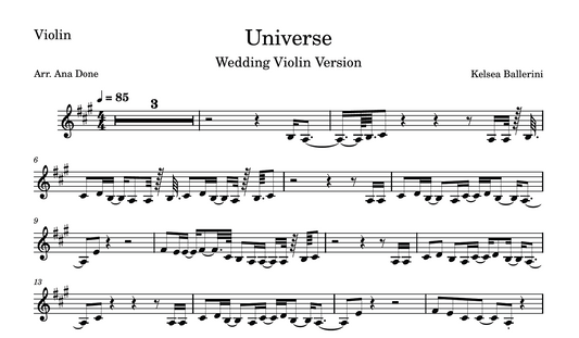 Universe (Kelsea Ballerini Wedding Violin Sheet Music)