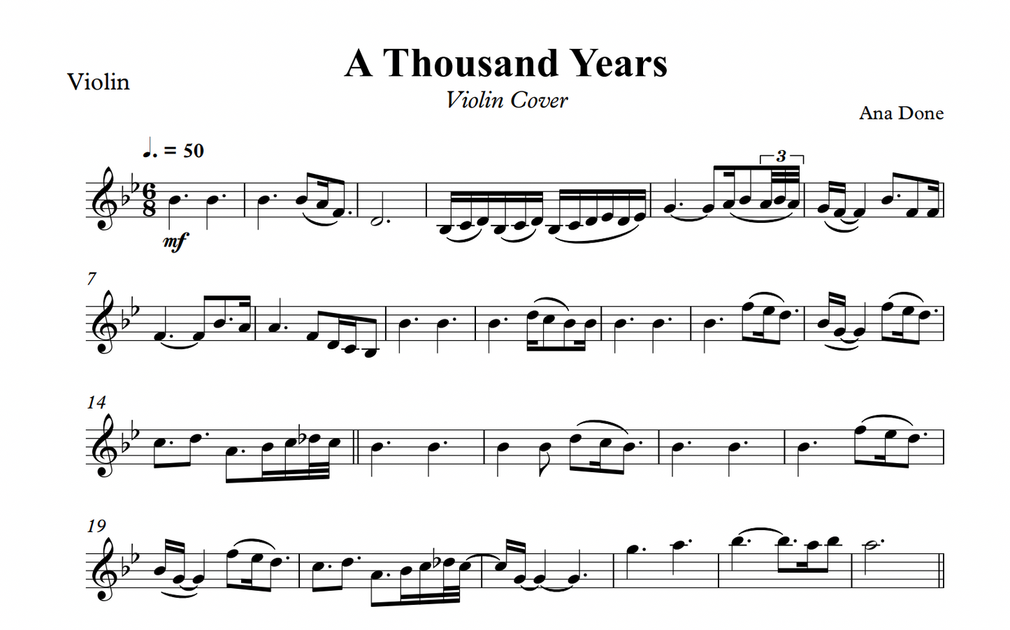 A Thousand Years (Wedding Violin Sheet Music) (w/improvisations)