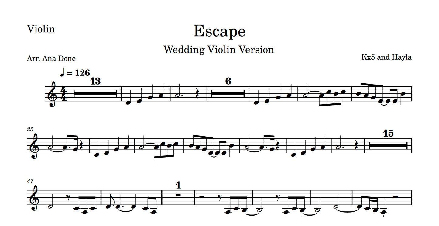 Escape (Hayla Violin Sheet Music)