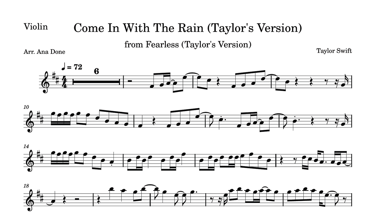 Come In With The Rain (Violin Sheet Music)