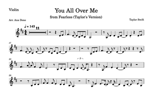 You All Over Me (Violin Sheet Music)