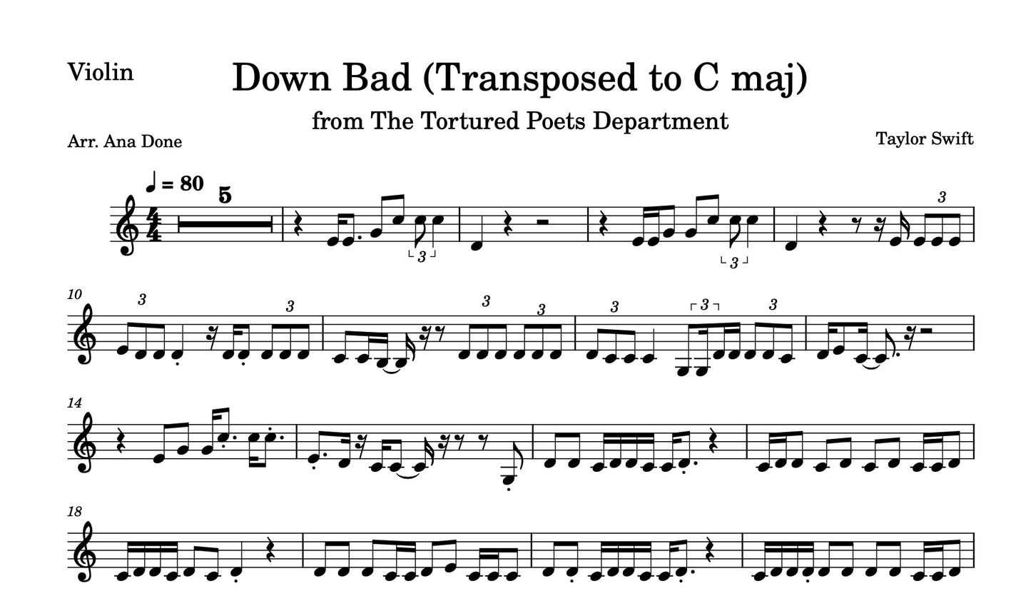 Down Bad (Original & Transposed [C Maj] Key)