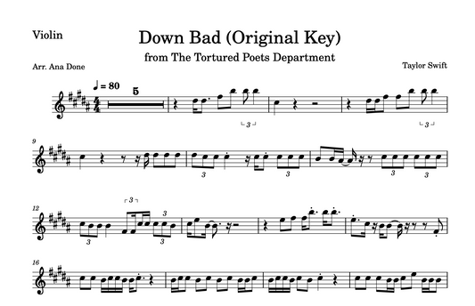 Down Bad (Original & Transposed [C Maj] Key)