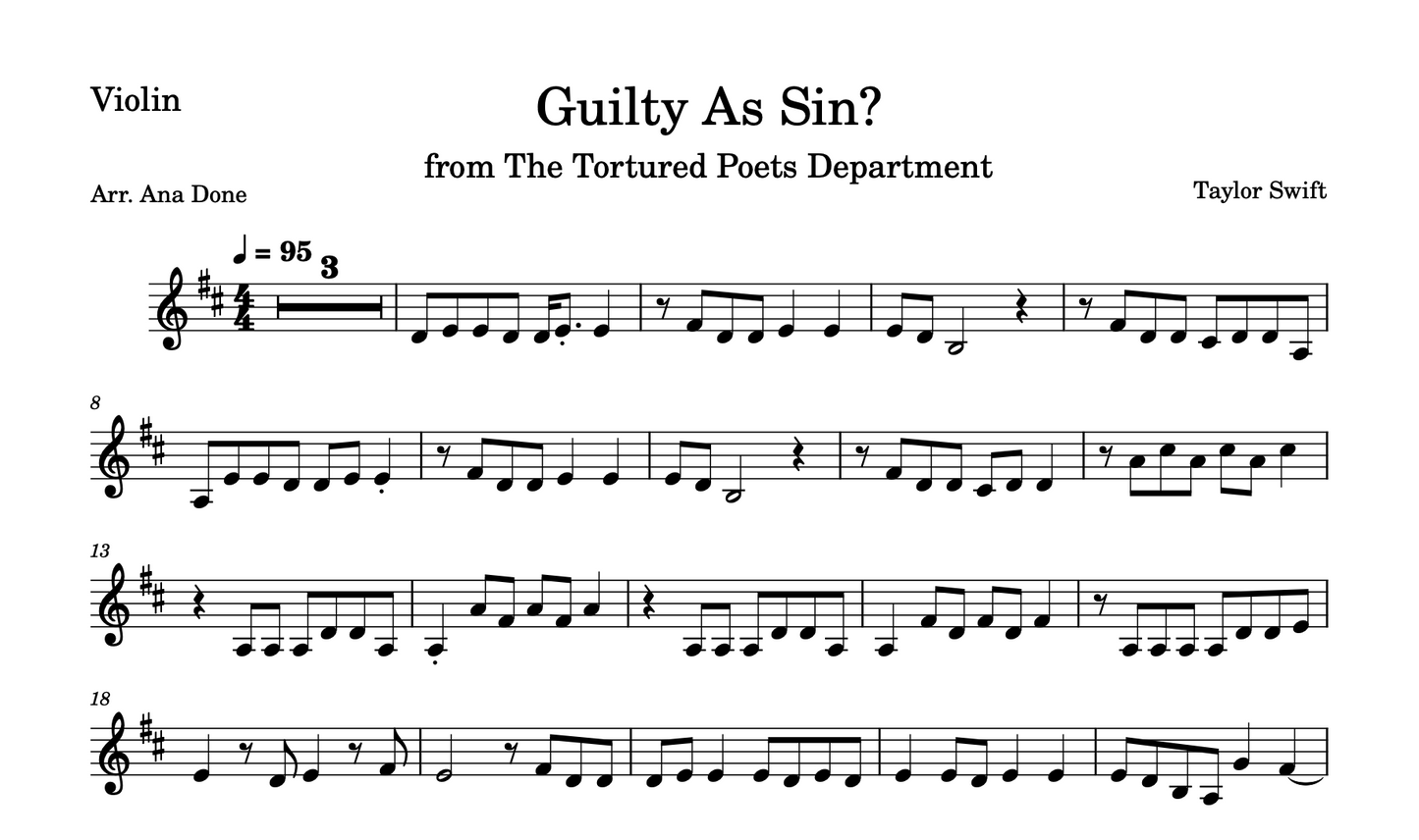 Guilty As Sin (Violin Sheet Music)