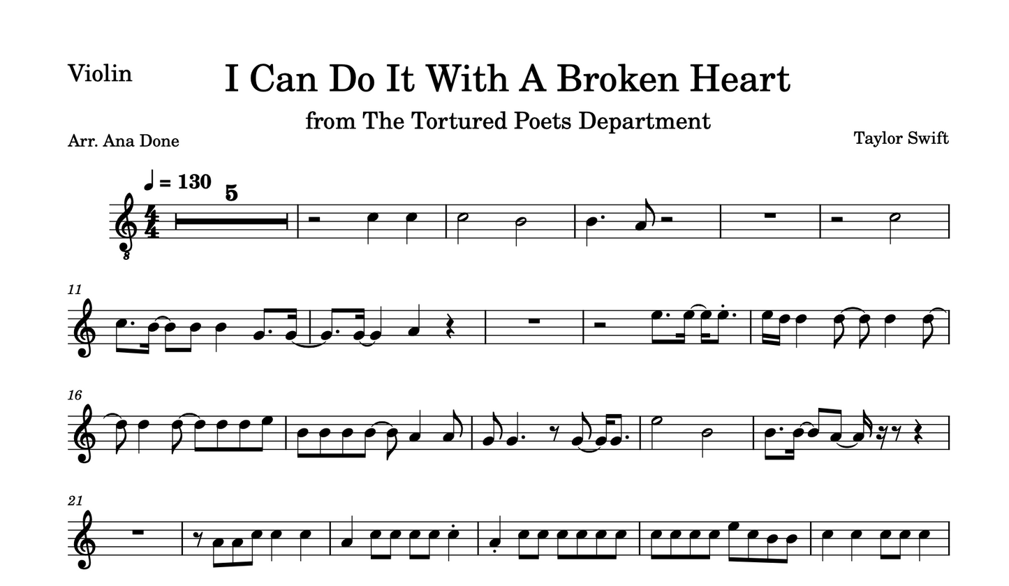 I Can Do It With A Broken Heart (Higher & Lower Octave Violin Sheet Music)