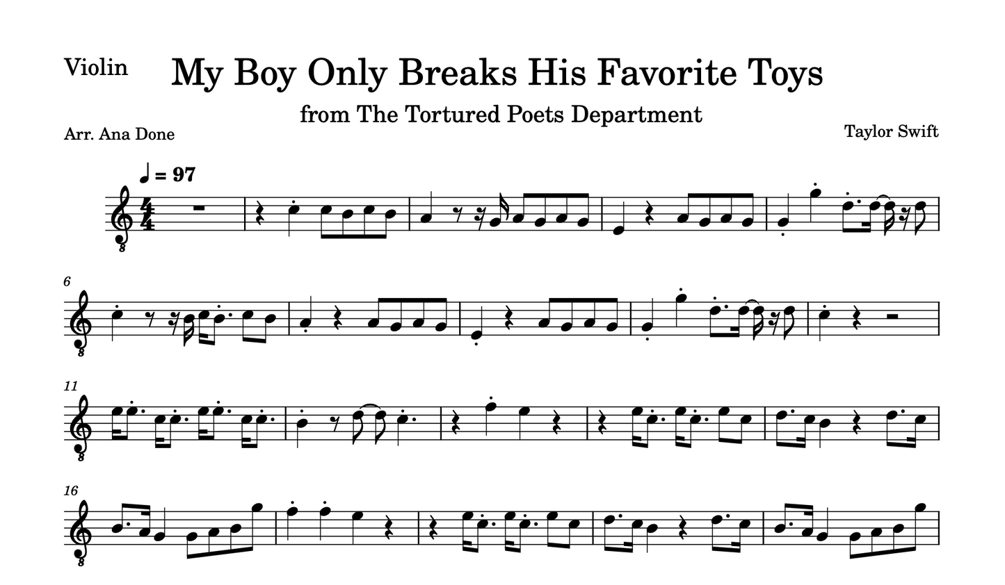 My Boy Only Breaks His Favorite Toys (Violin Sheet Music)