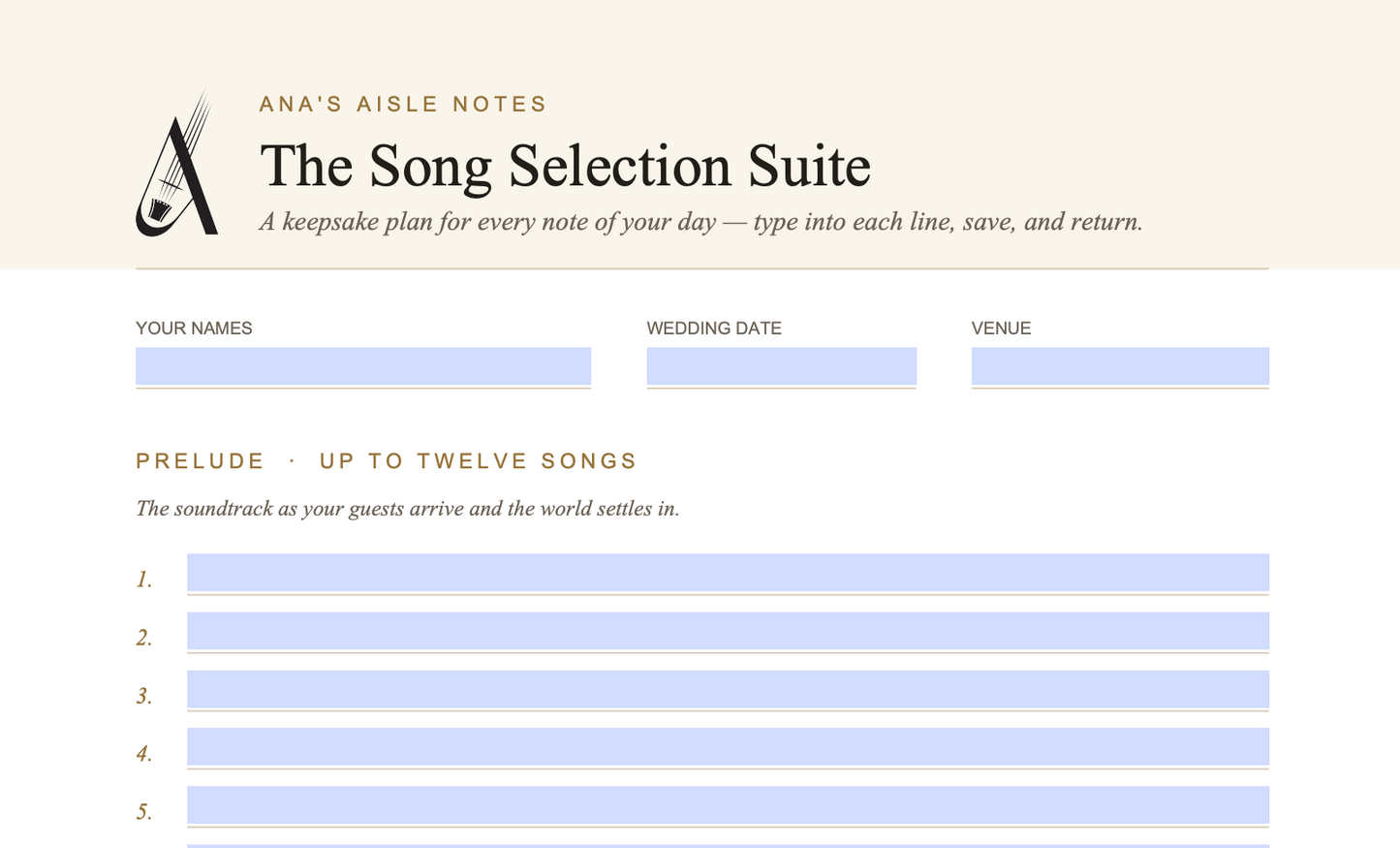 Song Selection Suite: A template for wedding day music