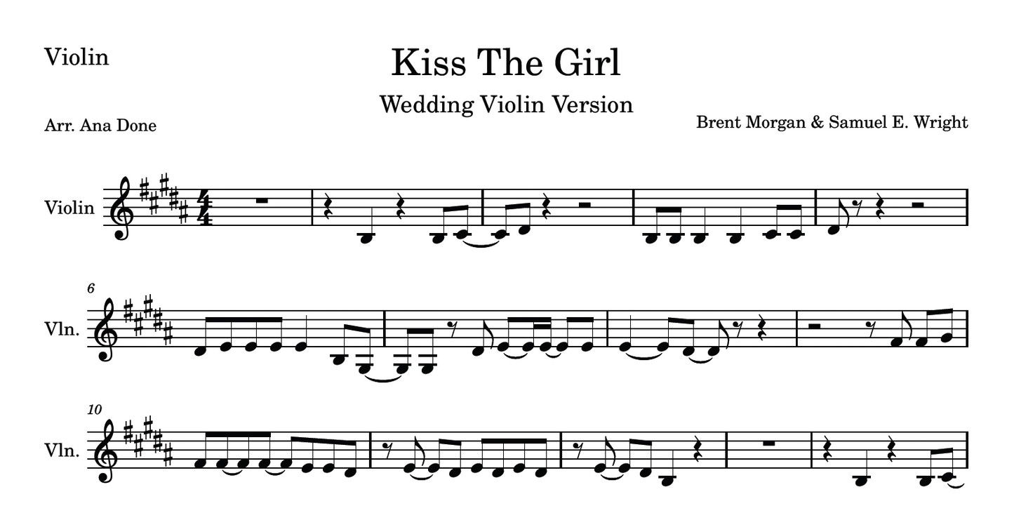 Kiss The Girl (Wedding Violin Sheet Music)