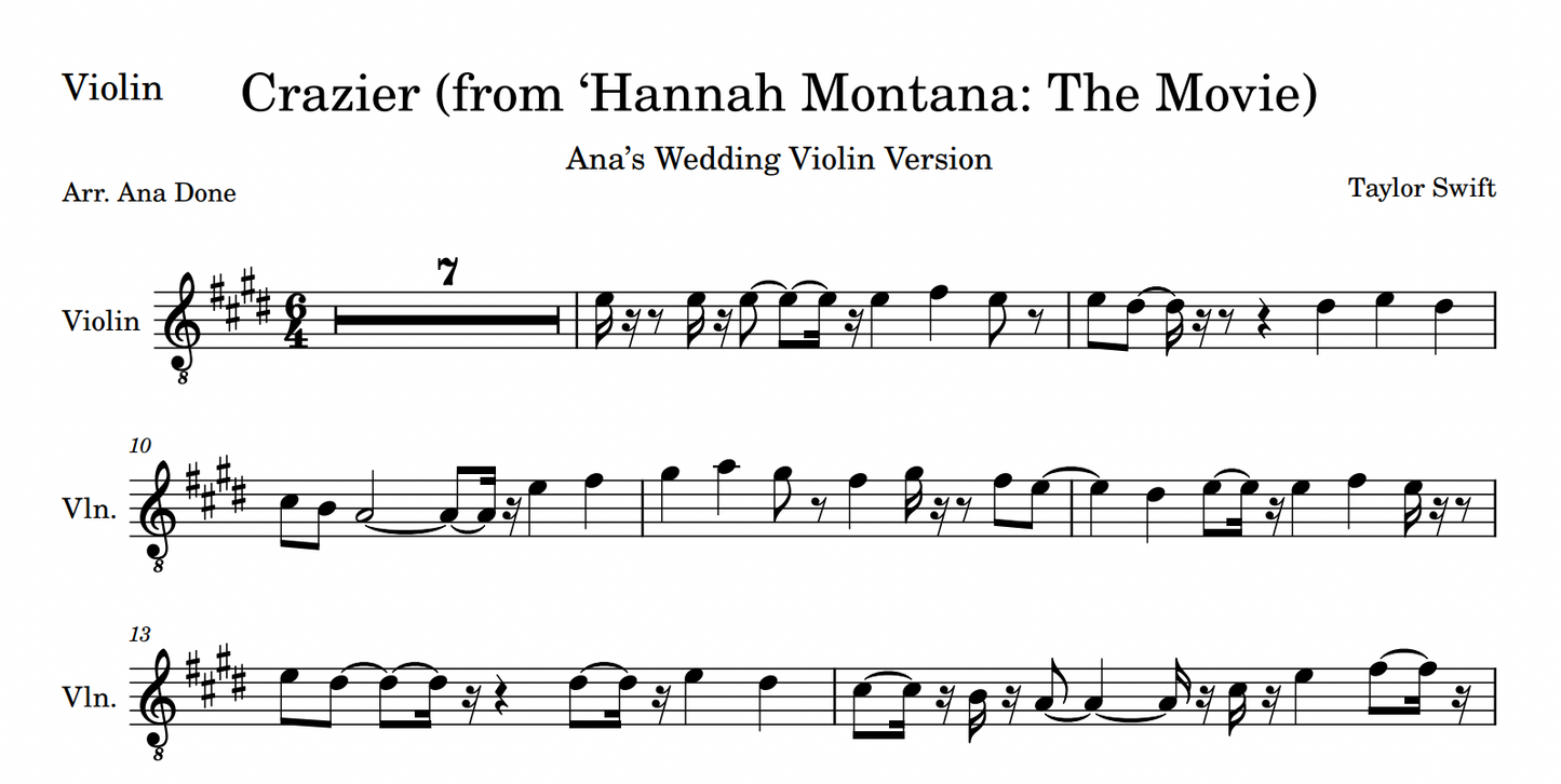 Crazier (Wedding Violin Version Sheet Music)