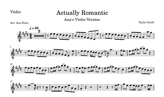 Actually Romantic (Violin Sheet Music)