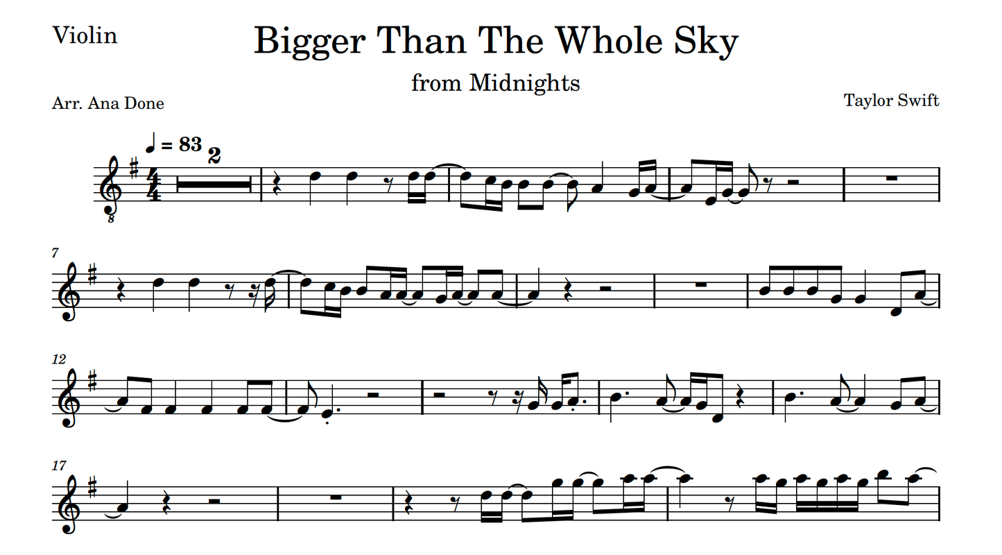 Bigger Than The Whole Sky (Violin Sheet Music)