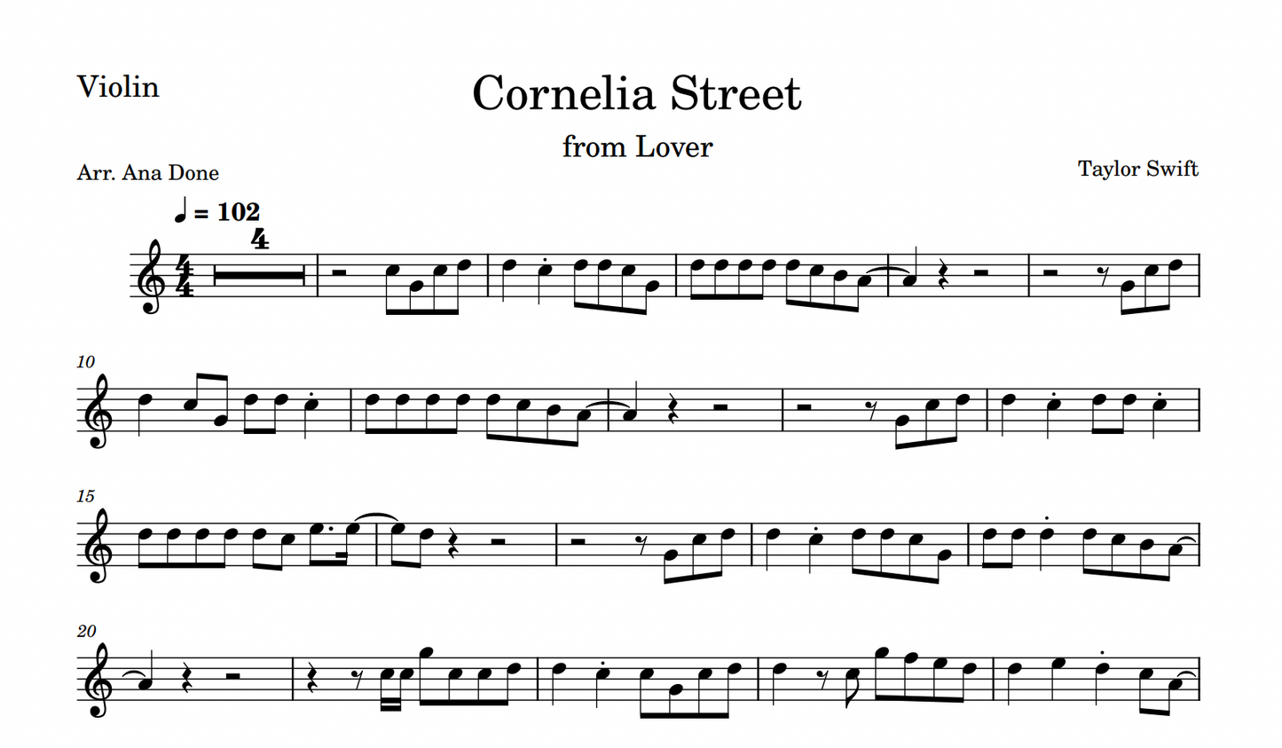 Cornelia Street (Violin Sheet Music)