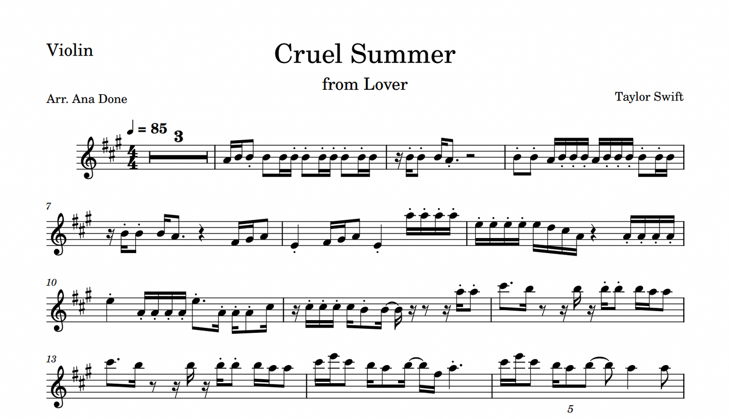 Cruel Summer (Violin Sheet Music)