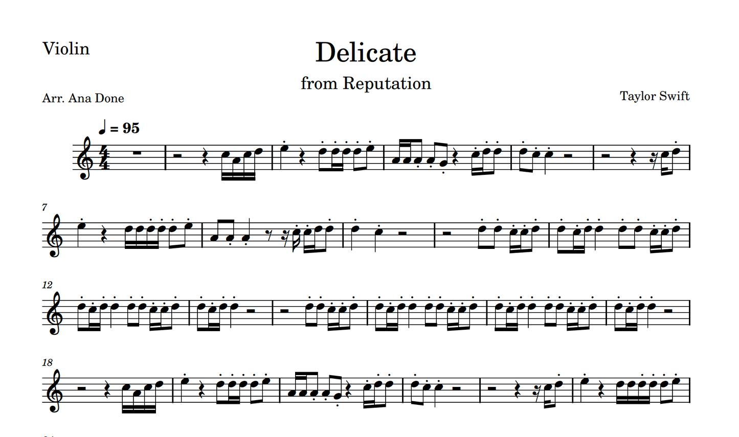 Delicate (Wedding Violin Sheet Music)