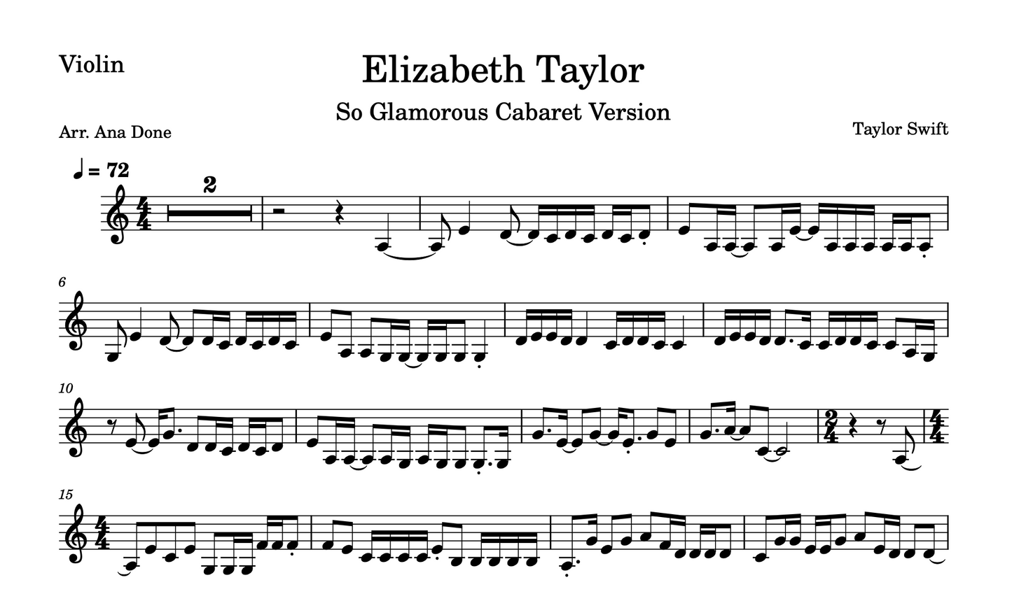 Elizabeth Taylor (So Glamorous Cabaret Violin Sheet Music)