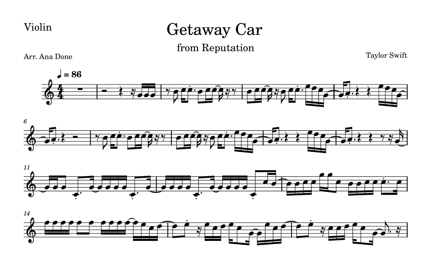 Getaway Car (Violin Sheet Music)