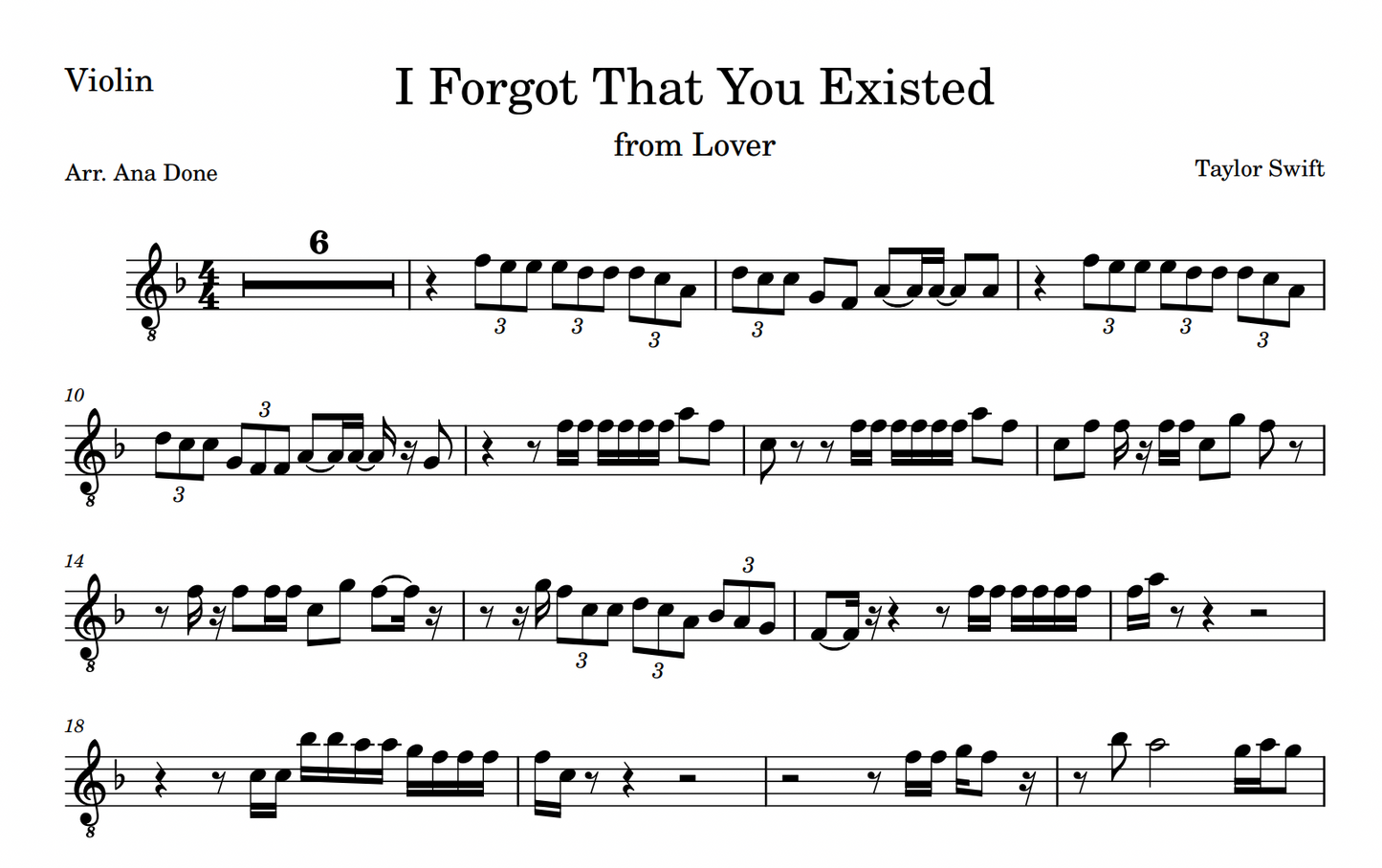 I Forgot That You Existed (Violin Sheet Music)