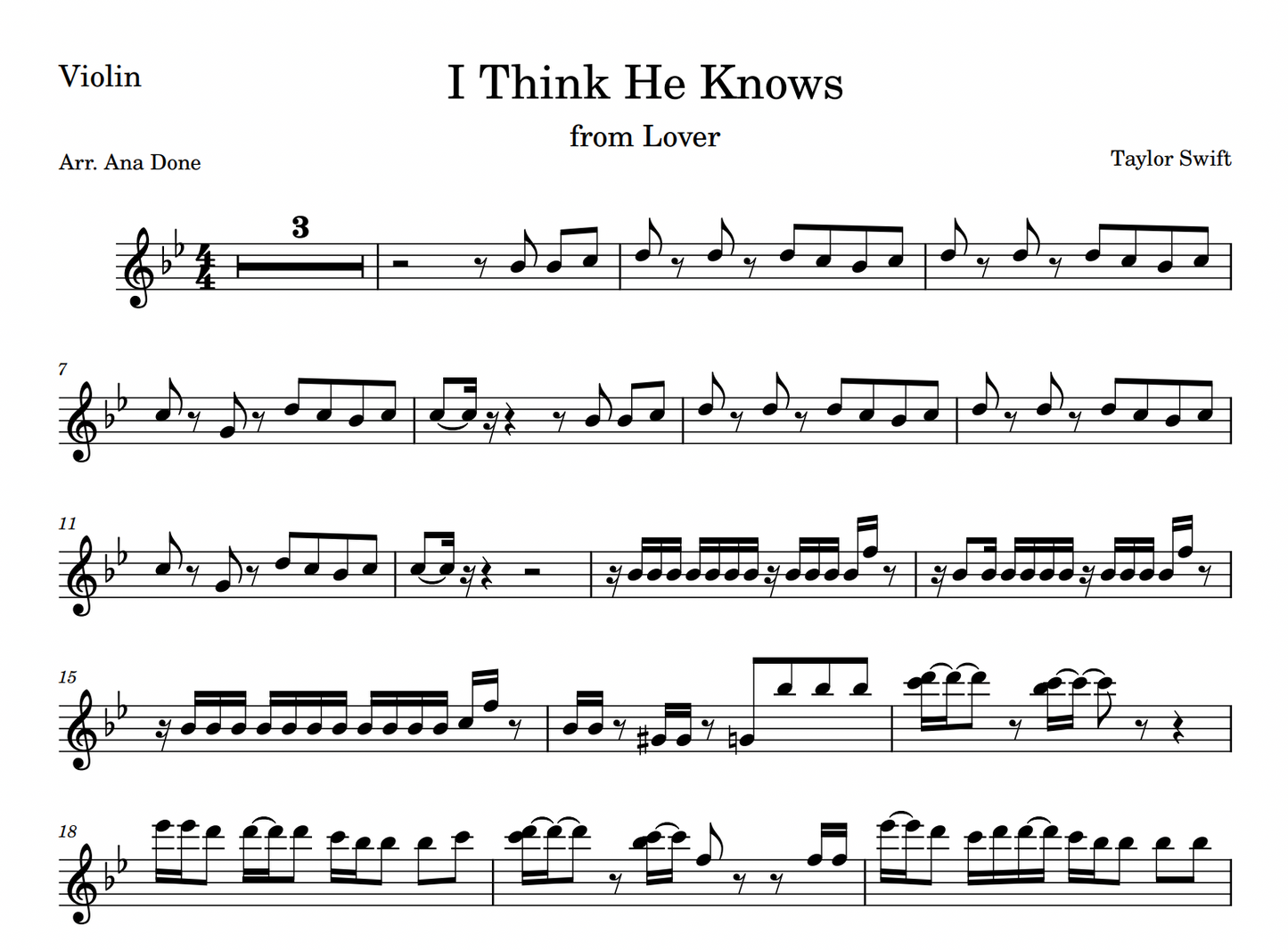I Think He Knows (Violin Sheet Music)
