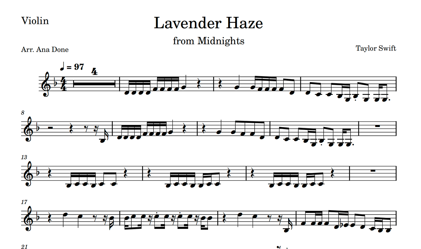 Lavender Haze (Wedding Violin Sheet Music)