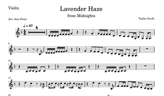 Lavender Haze (Wedding Violin Sheet Music)