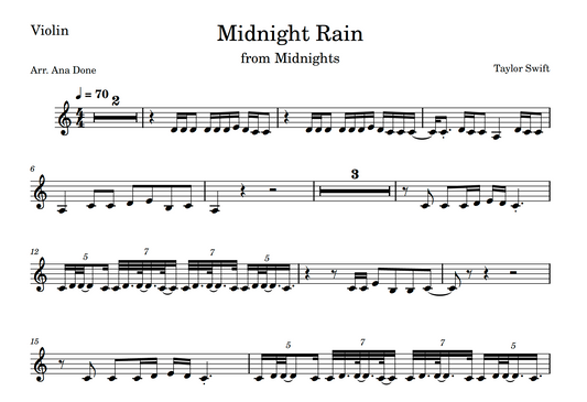 Midnight Rain (Violin Sheet Music)