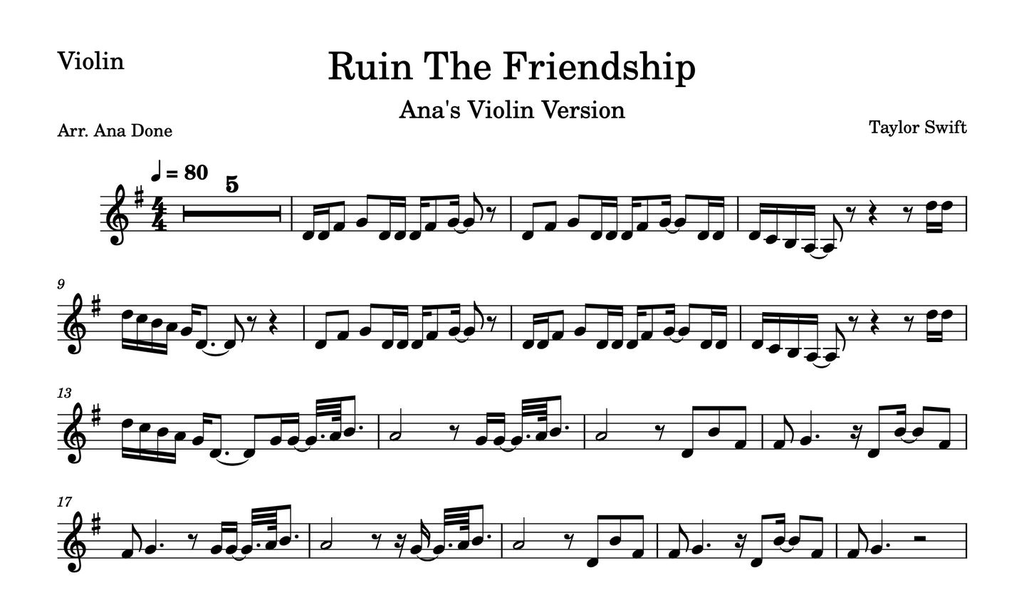 Ruin The Friendship (Violin Sheet Music)