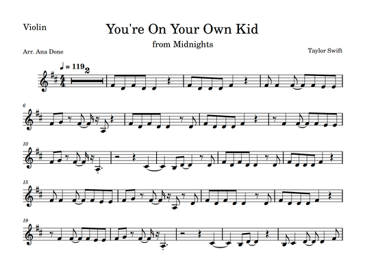 You're On Your Own, Kid (Violin Sheet Music)